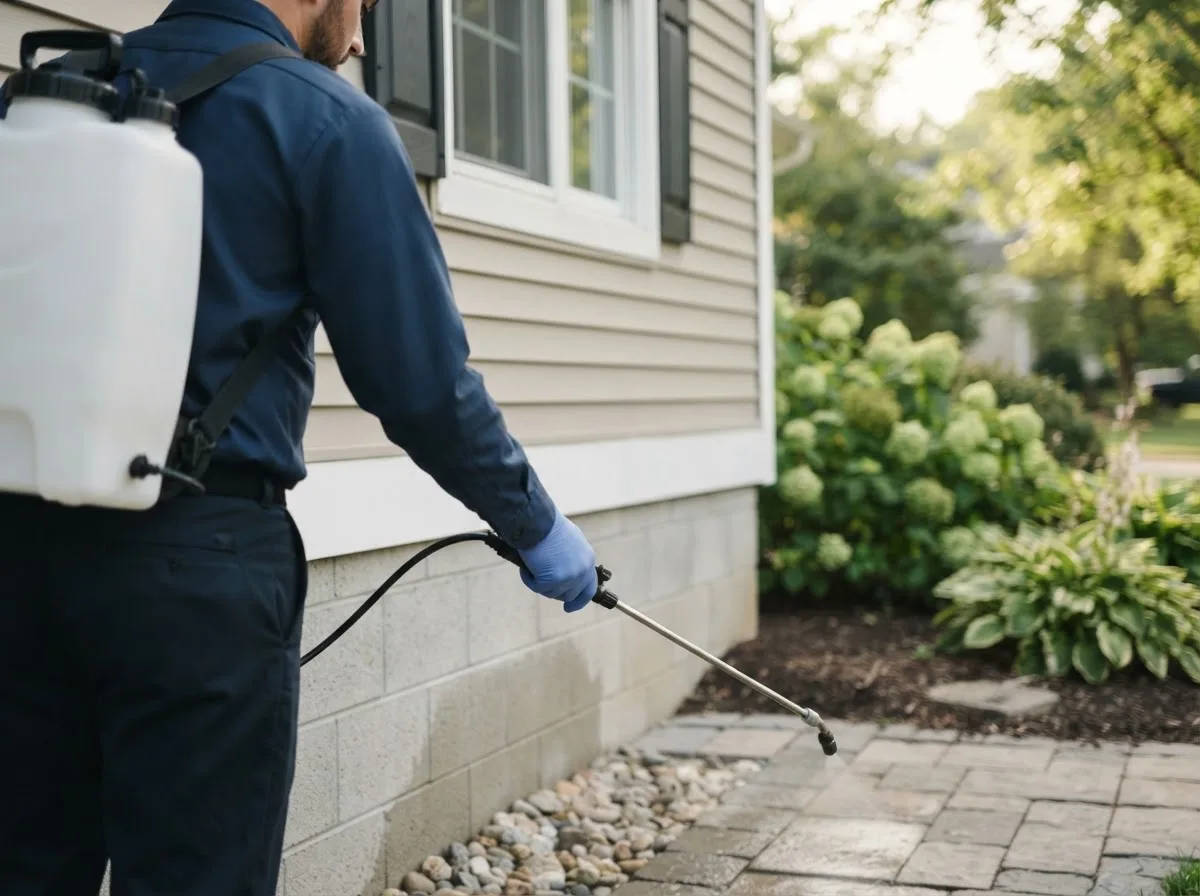 Pest control technician inspecting a home in Fruitland, WA